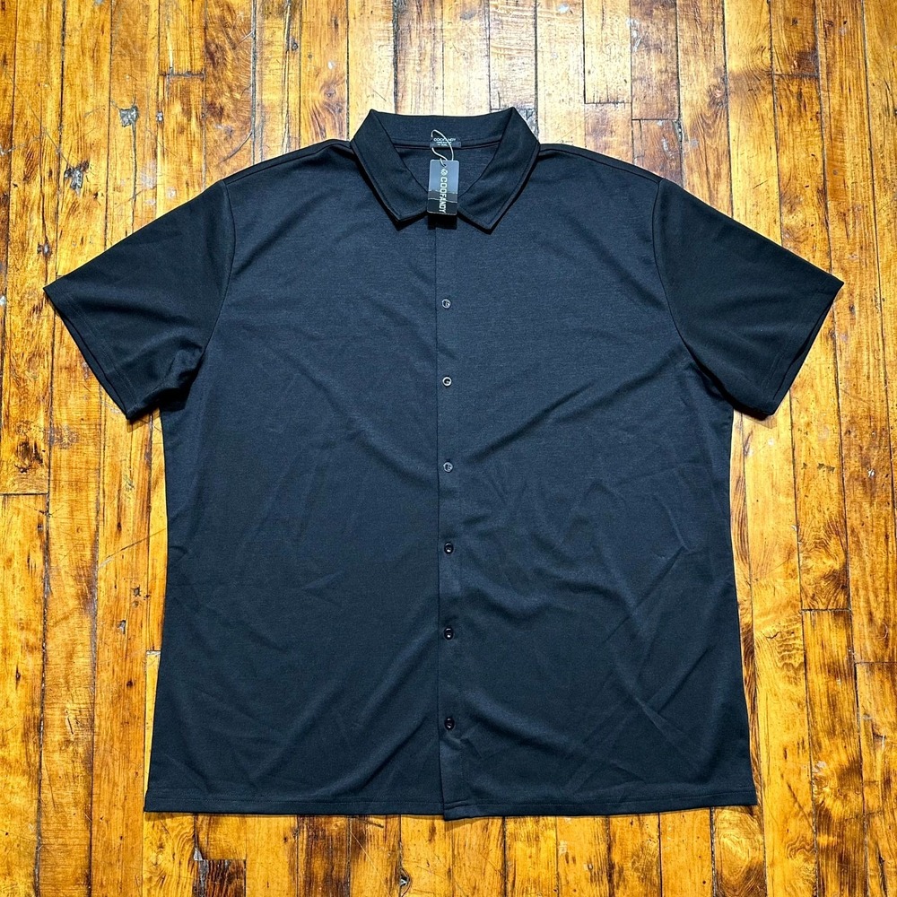 Coofandy Shirt Men's Size 2XL Black Stretch Short Sleeve Button Front Classic
